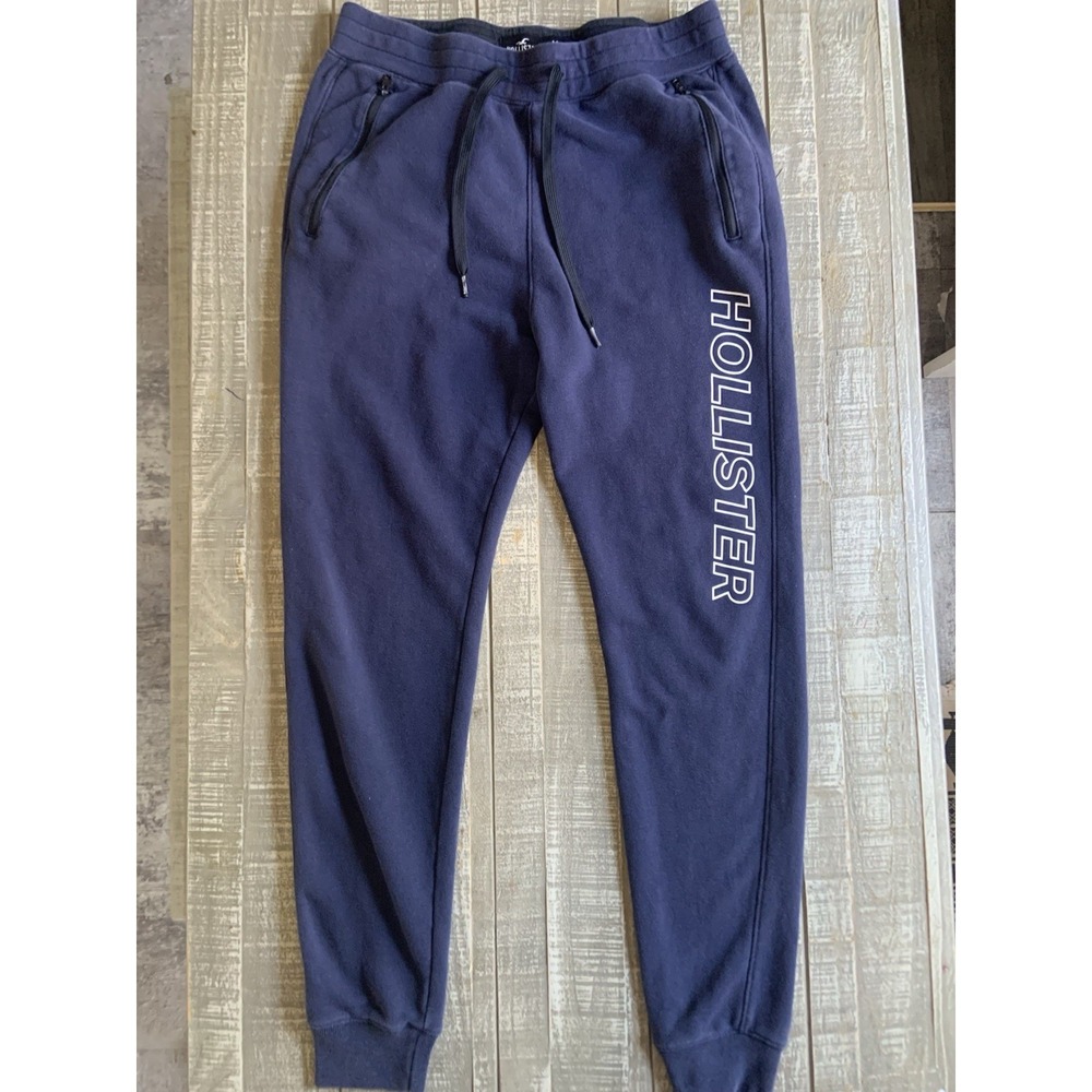Y2K Hollister Sweatpants Mens Medium M Blue Joggers Drawstring Spell Out baggy